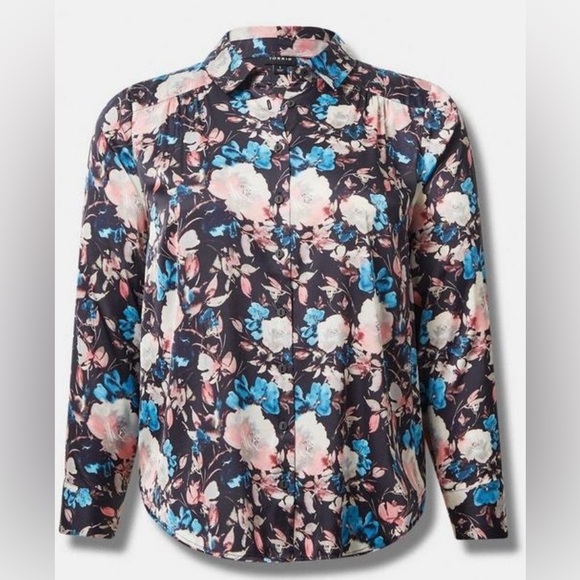 Torrid Madison Satin Button-Up Long Sleeve - colour: Light Box Floral - Size 1 - Picture 3 of 10